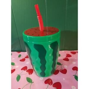 Large Watermelon Drink Tumbler W Straw Reusable Summer Theme-NEW